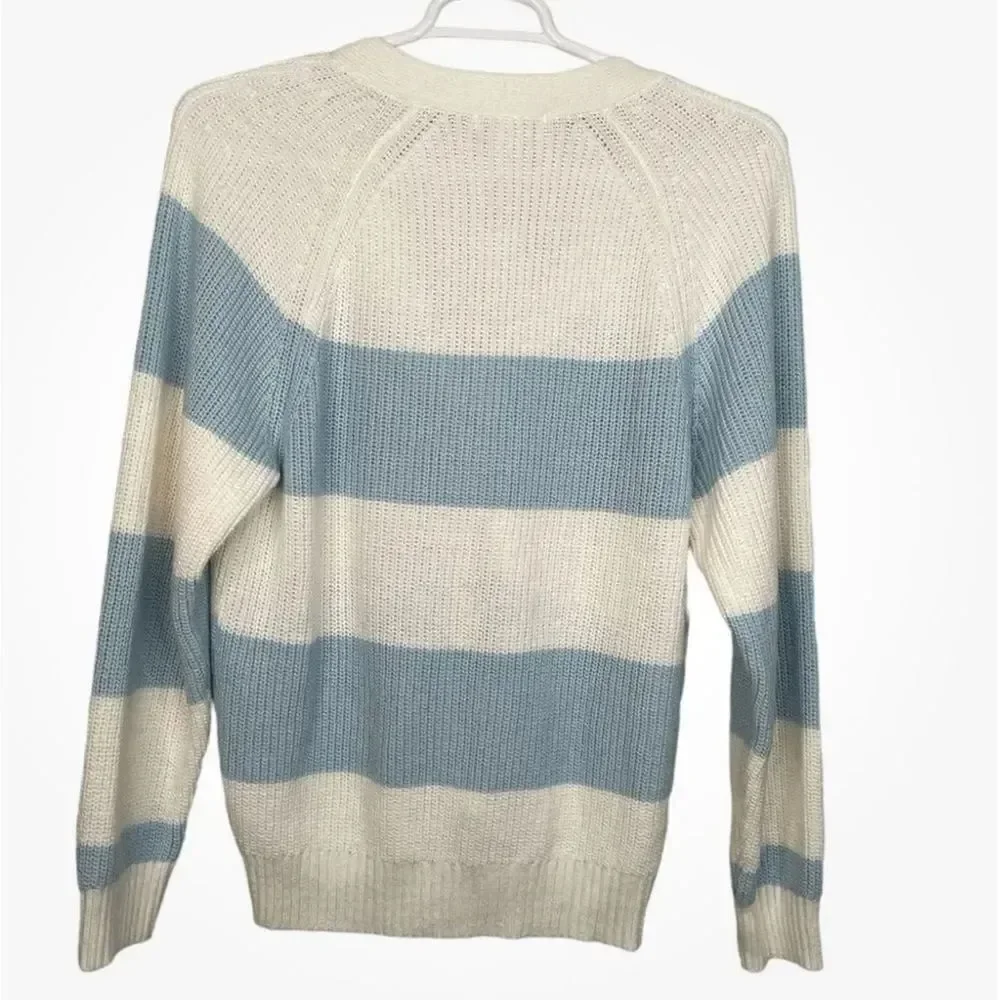 NWT SZ L Design History Rugby Cardigan in Spring Blue WIDE STRIPES
